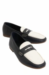 Forever & Always Shoes Skye Leather Loafers In Navy Cream Leather