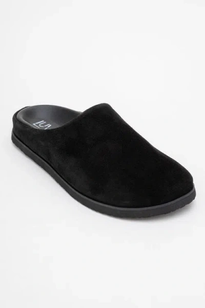 Forever & Always Shoes Space Suede Leather Slide Sandal In Black