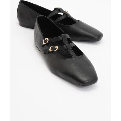 Forever & Always Shoes Starling Leather Mary Jane Flats In Black Leather