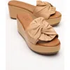 Forever & Always Shoes Syndra Bow Wedge Leather Sandal In Brown