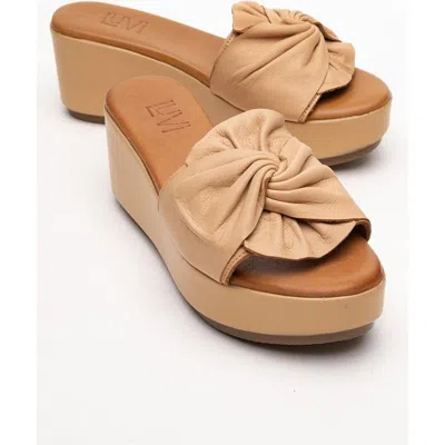 Forever & Always Shoes Syndra Bow Wedge Leather Sandal In Brown