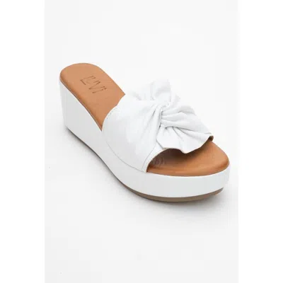Forever & Always Shoes Syndra Bow Wedge Leather Sandal In White