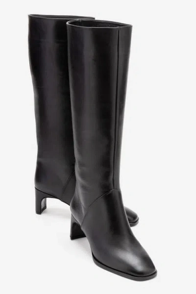 Forever & Always Shoes Taly Leather Block Heel Knee High Boot In Black
