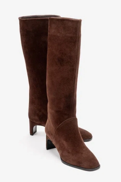 Forever & Always Shoes Taly Leather Block Heel Knee High Boot In Brown