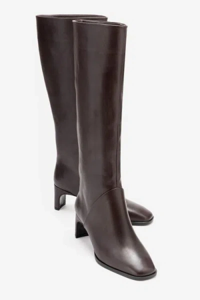 Forever & Always Shoes Taly Leather Block Heel Knee High Boot In Brown