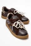Forever & Always Shoes Taren Leather Pearl Buckle Sneakers In Brown