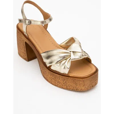 Forever & Always Shoes Tily Platform Wedge Leather Sandal In Gold