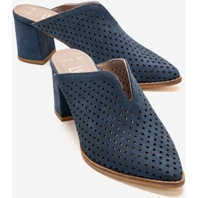 Forever & Always Shoes Toen Leather Block Heel Mule In Blue