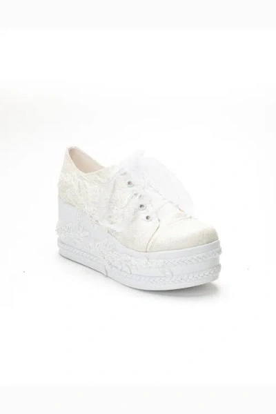 Forever & Always Shoes Valencia Lace Platform Bridal Sneaker In White