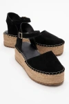 Forever & Always Shoes Viba Leather Esprarille Platform Wedge Sandals In Black Suede Leather