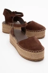 Forever & Always Shoes Viba Leather Esprarille Platform Wedge Sandals In Brown Suede Leather