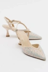 Forever & Always Shoes Vilka Embellished Slingback Kitten Heel Pumps In Beige Faux Leather