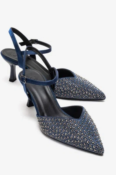 Forever & Always Shoes Vilka Embellished Slingback Kitten Heel Pumps In Blue