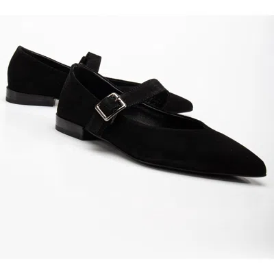 Forever & Always Shoes Willow Leather Mary Jane Flats In Black Suede Leather