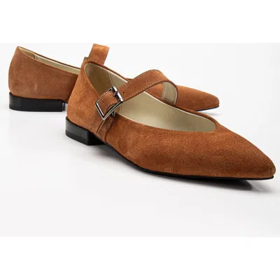 Forever & Always Shoes Willow Leather Mary Jane Flats In Cognac Suede Leather