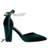 Forever & Always Shoes Women's Agnes - Emerald Green Velvet Pearl Heels In Green