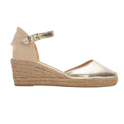 Forever & Always Shoes Women's Aldea Gold Leather Platform Espadrille