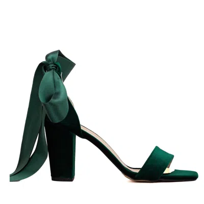 Forever & Always Shoes Women's Ariadne - Green Velvet Sandals With Ribbon In Olive Green Velvet