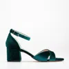 Forever & Always Shoes Women's Aurora - Green Velvet Low Heel Sandals In Green