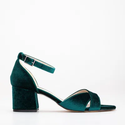 Forever & Always Shoes Women's Aurora - Green Velvet Low Heel Sandals