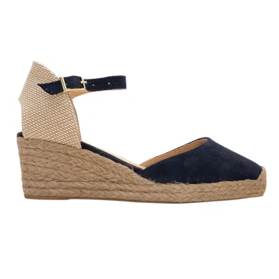 Forever & Always Shoes Women's Blue Aldea Navy Suede Leather Platform Espadrille