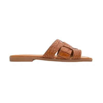 Forever & Always Shoes Women's Brown Notre Cognac Leather Slide Sandal