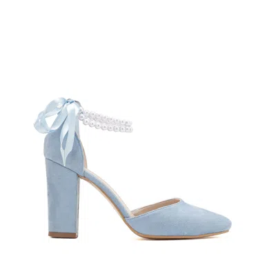 Forever & Always Shoes Women's Denise - Baby Blue Suede Wedding Heels With Pearls