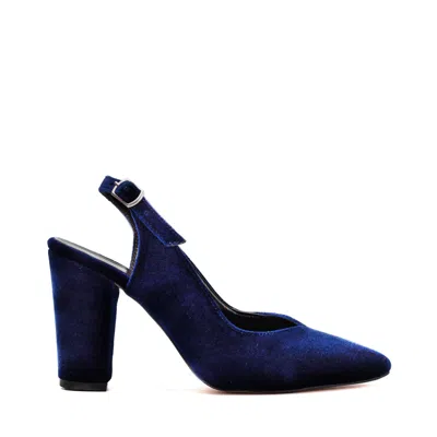 Forever & Always Shoes Women's Emma - Dark Blue Velvet Slingback Shoes