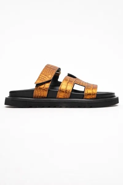 Forever & Always Shoes Women's Gold Loana Bronze Leather Slide Sandal