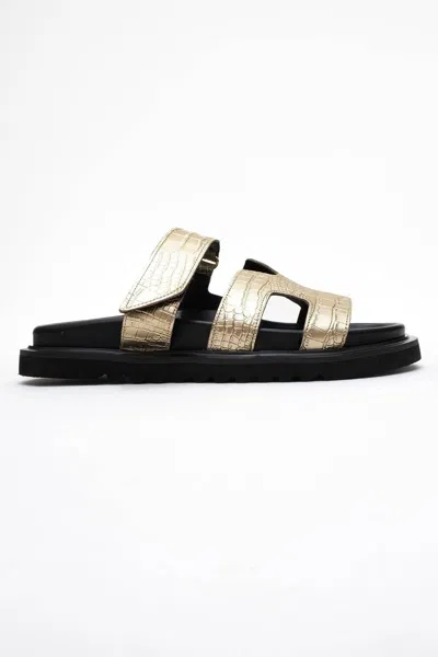 FOREVER & ALWAYS SHOES WOMEN'S LOANA GOLD LEATHER SLIDE SANDAL
