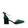 Forever & Always Shoes Women's Miranda - Emerald Green Velvet Heels With Pearls