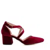 Forever & Always Shoes Women's Red Dolly - Burgundy Velvet Low Heels In Red