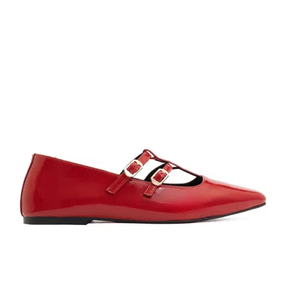 Forever & Always Shoes Women's Starling - Red Leather Mary Jane Flats