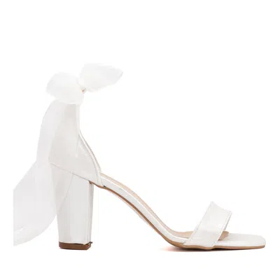 FOREVER & ALWAYS SHOES WOMEN'S WHITE ARIADNE - IVORY WEDDING HEELS WITH RIBBON