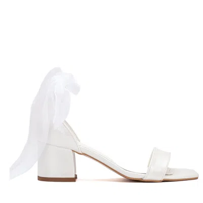 Forever & Always Shoes Women's White Artemis - Ivory Block Heels With Ribbon