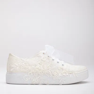 Forever & Always Shoes Women's White Elise - Ivory Lace Wedding Sneakers