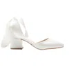 Forever & Always Shoes Fiona Low Block Heels With Ribbon In White