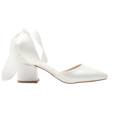 FOREVER & ALWAYS SHOES WOMEN'S WHITE FIONA IVORY BRIDAL HEELS WITH RIBBON