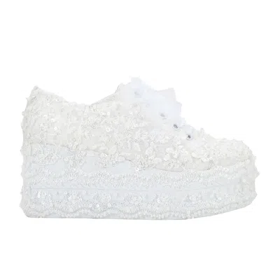 Forever & Always Shoes Women's White Florette Ivory Lace Platform Bridal Sneakers