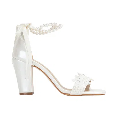 FOREVER & ALWAYS SHOES WOMEN'S WHITE HELENE IVORY LACE BRIDAL HEELS WITH PEARLS
