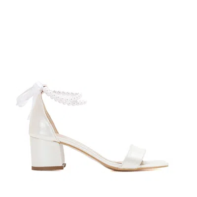 FOREVER & ALWAYS SHOES WOMEN'S WHITE ILLY - IVORY BLOCK HEELS WITH PEARLS