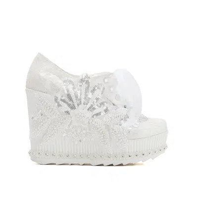 Forever & Always Shoes Women's White Sheri - Ivory Lace High Heel Wedding Sneakers