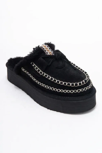 Forever & Always Shoes Yalina Leather Platform Moccasin Slippers In Black