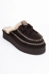 Forever & Always Shoes Yalina Leather Platform Moccasin Slippers In Brown