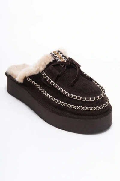 Forever & Always Shoes Yalina Leather Platform Moccasin Slippers In Brown
