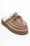 Forever & Always Shoes Yalina Leather Platform Moccasin Slippers In Brown