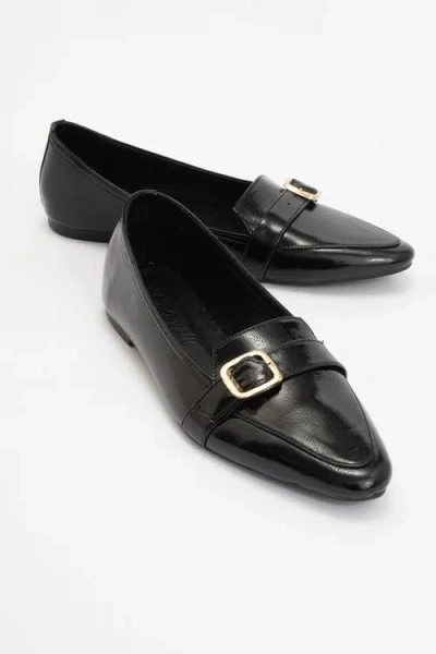 Forever & Always Shoes Zarina Pointed Toe Leather Flats In Black Patent Leather