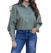 Forever Button Down Poplin Top In Olive In Green