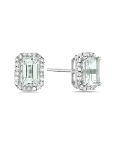 Forever Creations Usa Inc. Forever Creations 14k 1.23 Ct. Tw. Diamond & Aquamarine Halo Earrings In Metallic