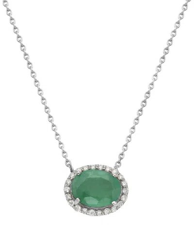 Forever Creations Usa Inc. Forever Creations 14k 1.27 Ct. Tw. Diamond & Emerald Halo Necklace In Green
